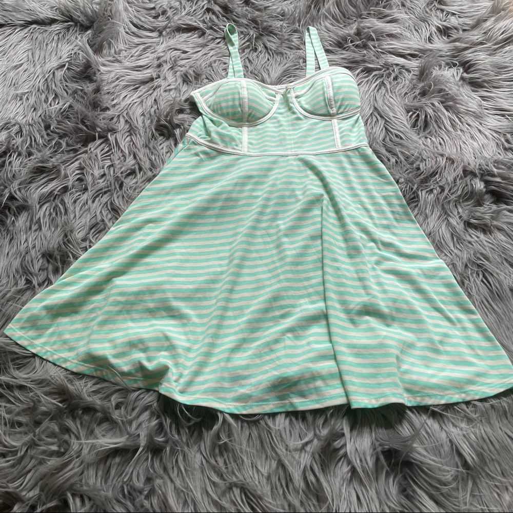 Xhilaration Green White Stripe Dress Size Large